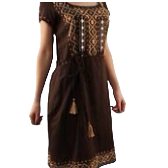 LUCKY BRAND: Brown Embroidered Shift Dress - Size Small - Picture 2 of 13